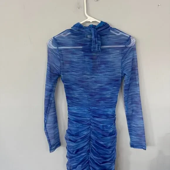 Akira Aqua Babe Mesh Printed Midi Dress BodyCon Size Small Form Fitting Blues - Picture 6 of 14